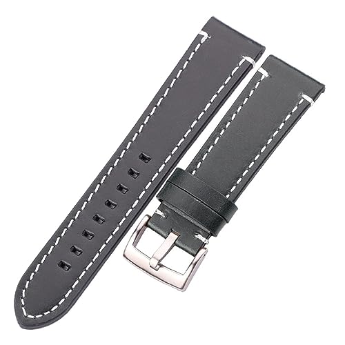 HMFANG Rindsleder Echtes Leder Armband Gürtel 18 20 22 24mm Männer Frauen Dicke Handgemachte Retro Uhr Band Strap Metall Schnallen(Blue Silver Buckle,22mm) von Generic