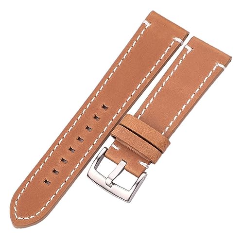 HMFANG Rindsleder Echtes Leder Armband Gürtel 18 20 22 24mm Männer Frauen Dicke Handgemachte Retro Uhr Band Strap Metall Schnallen(Brown silver clasp,18mm) von Generic