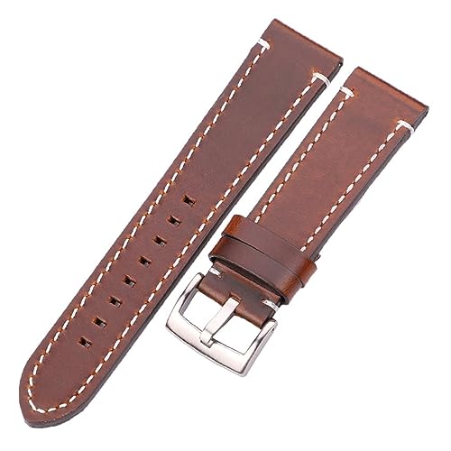 HMFANG Rindsleder Echtes Leder Armband Gürtel 18 20 22 24mm Männer Frauen Dicke Handgemachte Retro Uhr Band Strap Metall Schnallen(Dark brown silver,24mm) von Generic