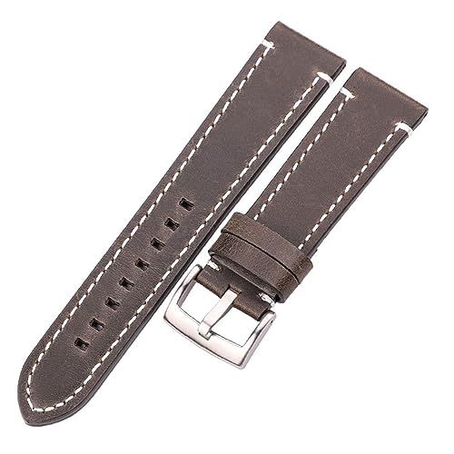 HMFANG Rindsleder Echtes Leder Armband Gürtel 18 20 22 24mm Männer Frauen Dicke Handgemachte Retro Uhr Band Strap Metall Schnallen(Green Silver Buckle,24mm) von Generic