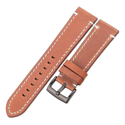 HMFANG Rindsleder Echtes Leder Armband Gürtel 18 20 22 24mm Männer Frauen Dicke Handgemachte Retro Uhr Band Strap Metall Schnallen(Yellow Brown Black,24mm) von Generic