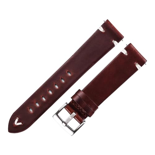 HMFANG Uhrenarmbänder Aus Ölwachsleder 18 Mm 20 Mm 22 Mm Rindsleder-Uhrenarmbänder Retro-Armband 19 Mm Handgefertigtes Näharmband(Dark Brown-Silver,20mm) von Generic