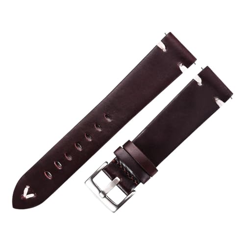 HMFANG Uhrenarmbänder Aus Ölwachsleder 18 Mm 20 Mm 22 Mm Rindsleder-Uhrenarmbänder Retro-Armband 19 Mm Handgefertigtes Näharmband(Red Wine-Silver,20mm) von Generic