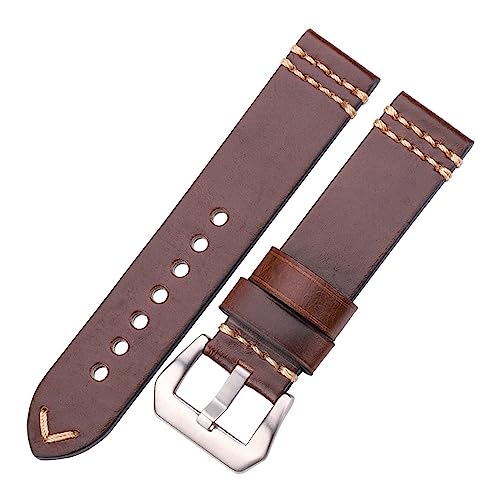 HMFANG Uhrenarmband 18mm 20mm 22mm 24mm Rindsleder Uhrenarmbänder Damen Herren Echtes Leder Armband Gürtel Zubehör(Brown Silver Buckle,22mm) von Generic