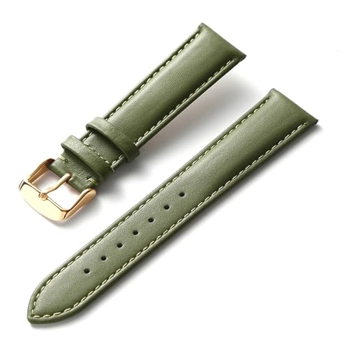 HMFANG Uhrengürtel Herren Echtleder Rindsleder Damen Dornschließe Statt Kompatibel Mit Longines Kompatibel Mit Omega Kompatibel Mit Tissot Kompatibel Mit IWC Gürtel 16 18 20 22 Mm(Olive green gold,19m von Generic