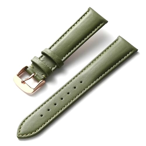 HMFANG Uhrengürtel Herren Echtleder Rindsleder Damen Dornschließe Statt Kompatibel Mit Longines Kompatibel Mit Omega Kompatibel Mit Tissot Kompatibel Mit IWC Gürtel 16 18 20 22 Mm(Olive green rose,20m von Generic