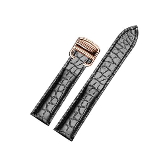 HMFang 18 20 22 23 24 25 Mm Hochwertiges Krokodil-Echtleder-Uhrenarmband, Kompatibel Mit Cartier Tank London Solo-Lederarmband For Herren Und Damen(Black Rose gold,17mm) von Generic