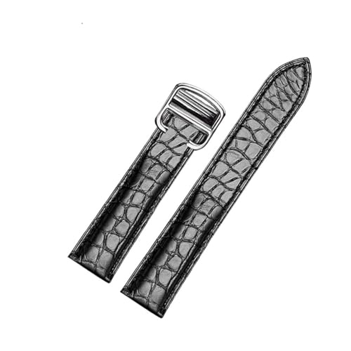 HMFang 18 20 22 23 24 25 Mm Hochwertiges Krokodil-Echtleder-Uhrenarmband, Kompatibel Mit Cartier Tank London Solo-Lederarmband For Herren Und Damen(Black silver,14mm) von Generic
