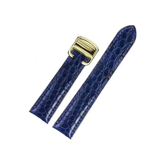 HMFang 18 20 22 23 24 25 Mm Hochwertiges Krokodil-Echtleder-Uhrenarmband, Kompatibel Mit Cartier Tank London Solo-Lederarmband For Herren Und Damen(Blue Gold,17mm) von Generic