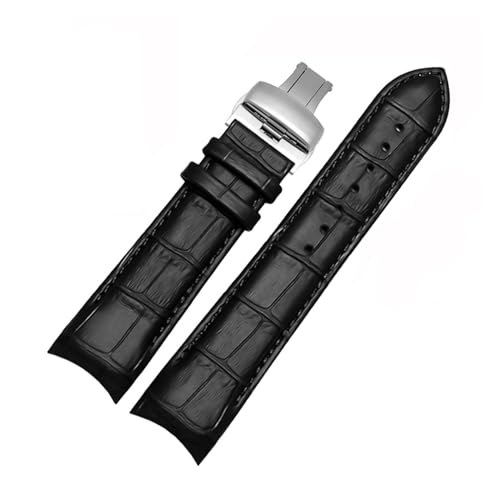 HMFang 22 Mm 23 Mm 24 Mm Echtleder-Armband Mit Gebogenem Ende, Kompatibel Mit Tissot Uhrengürtel 1853 COUTURIER T035627A T035407A T035439 Herrenarmband(Black-silver,22mm) von Generic