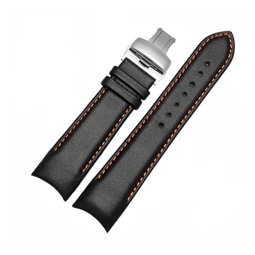 HMFang 22 Mm 23 Mm 24 Mm Echtleder-Armband Mit Gebogenem Ende, Kompatibel Mit Tissot Uhrengürtel 1853 COUTURIER T035627A T035407A T035439 Herrenarmband(Oragne line-silver,23mm) von Generic