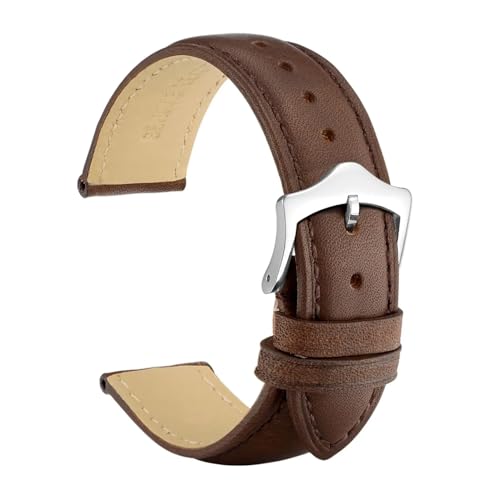 HMFang Echtes Leder-Uhrenarmband, 16 mm, 18 mm, 19 mm, 20 mm, 21 mm, 22 mm, 23 mm, 24 mm, Ersatzbänder for Männer und Frauen(Dark Brown-Silver-A,21mm) von Generic