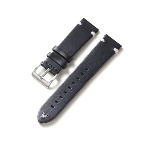 HMFang Leder 20mm 22mm Uhrenarmband Handgemacht Armband Gürtel Braun Kaffee Armband Schnellverschluss(Black,20mm) von Generic