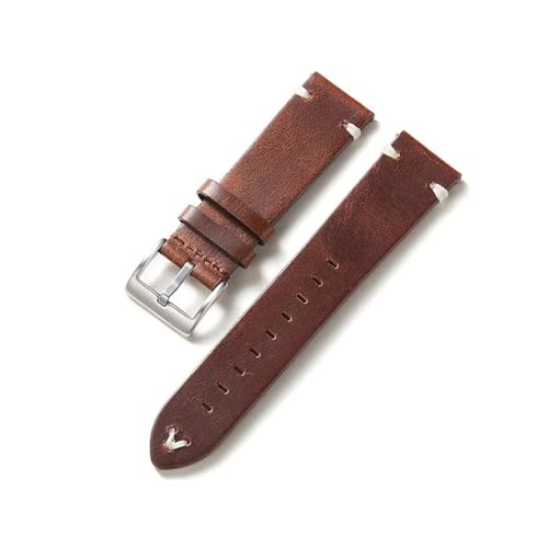 HMFang Leder 20mm 22mm Uhrenarmband Handgemacht Armband Gürtel Braun Kaffee Armband Schnellverschluss(Red,22mm) von Generic