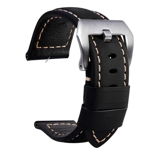 HMFang Lederarmbänder Kompatibel Mit Panerai PAM441 386 Uhrenzubehör Herrenarmband 20 Mm 22 Mm 24 Mm 26 Mm Uhrenarmbänder Rindsleder-Ersatzarmband(02-black silver,26mm) von Generic