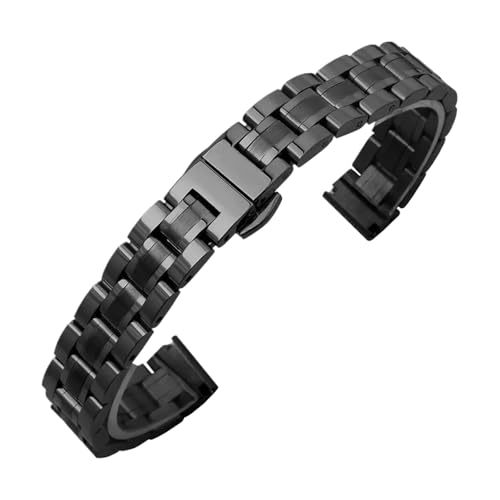 HMFang Massives Edelstahl-Uhrenarmband, Kompatibel Mit Armani Damen-Armband In Kleiner Größe, Kompatibel Mit Mesh-Gürtel 6 Mm, 8 Mm, 10 Mm(GD-05-Black,10mm) von Generic