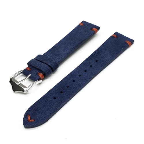 HMFang Wildleder-Uhrenarmband mit Schnellverschluss, Federsteg, kompatibel mit Samsung, kompatibel mit Uhrenzubehör, 20 mm, 22 mm(Blue-Orange Line,20mm) von Generic