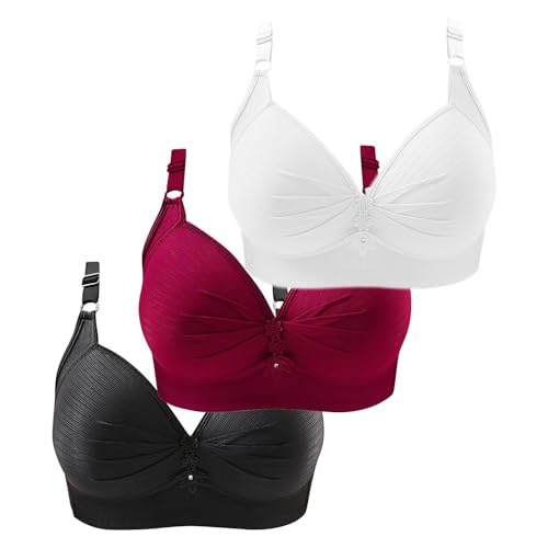 HUIFUAO 3er Pack BHS für Frauen ohne Bügel Push Up Baumwolle Damen Bralette Übergröße Bequem Verstellbarer Schultergurt Unterwäsche, A-1Schwarz + 1Rot + 1Weiß, 4XL von Generic