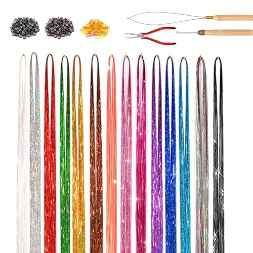 Haar Glitzer Strähnen Set - Glitzerzubehör Mit Werkzeug Für Rollenspiel, Glänzende Haarsträhnen Set Für Mädchen | Hochzeiten Mottopartys Weihnachten Halloween Geburtstage Haarsträhnen In Verschiedenen von Generic