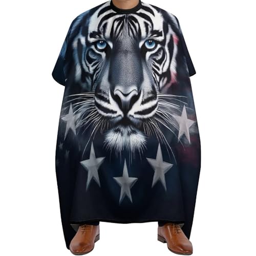 Haar Schneideumhang Amerikanische Flagge Tigerflagge Kunstdruck, Polyester Friseure Kleid Verstellbar Haarschneide Umhang für Erwachsene Haarschnitt 140X168cm von Generic
