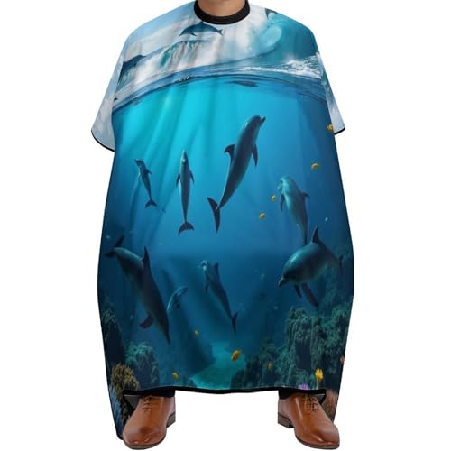 Haar Schneideumhang Blaues Meer Große Ozeanwelle Springender Delphin, Antistatisch Haarschneideumhang Mode Friseurumhang für Frauen Männer 140X168cm von Generic
