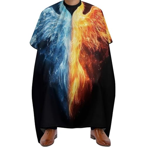 Haar Schneideumhang Eis Wasser Feuer Flamme Vogel Kunst, Unisex Friseure Kleid Verstellbar Salon Umhang für Frauen Salon 140X168cm von Generic