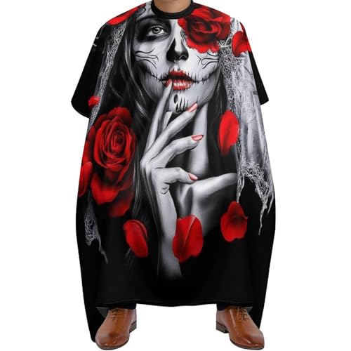 Haar Schneideumhang Rote Rose Mexikanischer Zuckerschädel, Antistatisch Haarschneiden Umhange Verstellbar Friseurumhang für Frauen Haarschnitt 140X168cm von Generic
