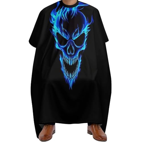 Haar Schneideumhang Schädel Blaues Feuer, Verstellbar Friseurumhang Unisex Haarschneidemantel für Frauen Erwachsene 140X168cm von Generic