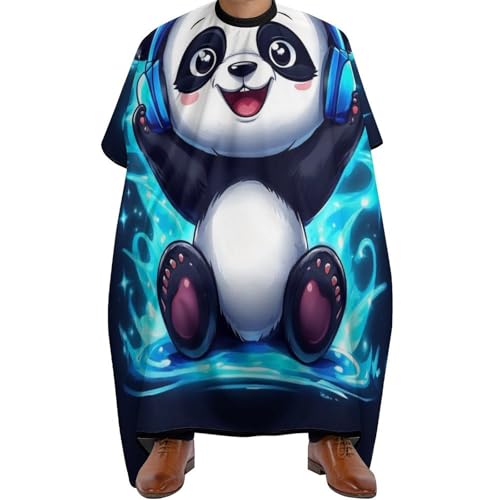 Haar Schneideumhang Schwarz-Weiß-Panda Tier Kopfhörer Musik süßer Panda, Antistatisch Haarschneideumhang Professionelle Haarschneiden Umhange für Haarstyling Frauen 140X168cm von Generic