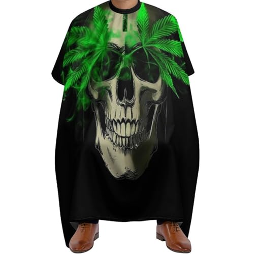 Haar Schneideumhang Totenkopf Marijuanaweed Blätter Blätter Grün Schwarz, Antistatisch Barber Cape Professionelle Haarschneide Umhang für Haarstyling Männer 140X168cm von Generic