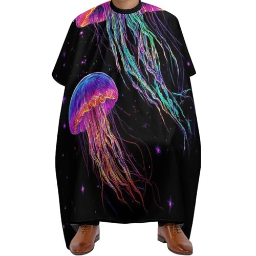 Haar Schneideumhang Trippy Neon Quallen Kunst, Verstellbar Haarschneideumhang Unisex Haarschneiden Umhange für Männer Haarstyling 140X168cm von Generic