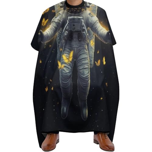 Haar Schneideumhang Trippy Weltraum-Astronauten-Schmetterlingskunst, Unisex Friseurumhang Wasserdicht Friseure Kleid für Männer Haarschnitt 140X168cm von Generic