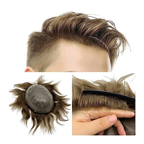 Haar Toupet Männer Männer Toupet 6" Echthaar Systeme 0,04~0,06 mm Dünne Haut PU Basis Unsichtbarer Knoten Natürlicher Haaransatz 8x10" Herren Kapillarprothese Herren Toupet (Farbe: 6 Zoll 18# 120%, von Generic