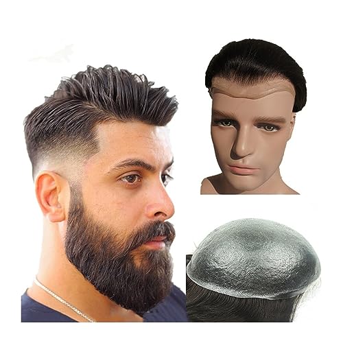 Haar-Toupet für Männer, 20,3 x 25,4 cm, 0,04 mm dünn, PU-Haut, Herren-Toupet #1B, Schwarz, Herren-Menschenhaarteil, 110% Dichte, Haarersatzsystem, Herren-Toupet von Generic