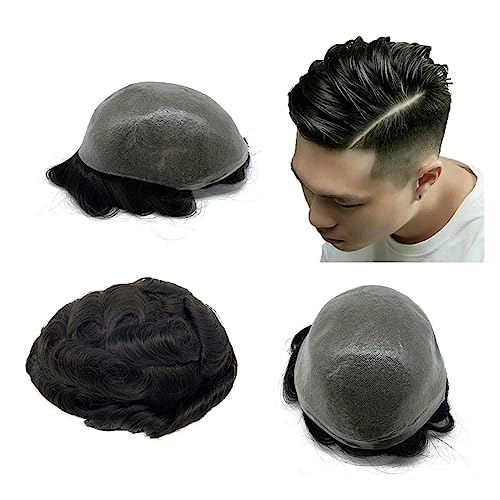 Haar-Toupet für Männer, Toupet für Männer, weiche Voll-PU-Haut, Herren-Haarteile, 15,2 cm, Herren-Haarersatzsystem mit 20,3 x 25,4 cm Basis, natürliches Remy-Echthaar, Herren-Perücken, Herren-Toupet von Generic