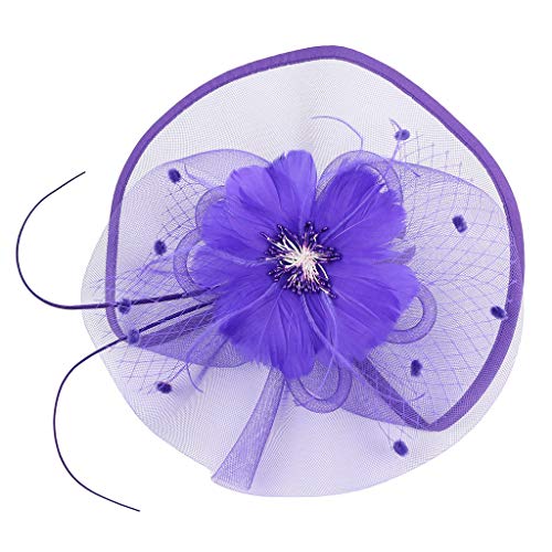 Haarband Damen Schmal Hochzeit Cocktail Clip Haare Frauen Friseur Pin Hut Party Faschierungen Teekopfband Arm Schweißband Herren (Purple, One Size) von Generic