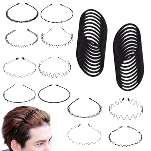 Haarband aus Metall für Männer, Haarband aus Metall – Set mit gewellten Haarbändern, elastisches Haarband aus Metall für Männer, modische Sport-Kopfbedeckung, rutschfester Reifen, Zubehör von Generic