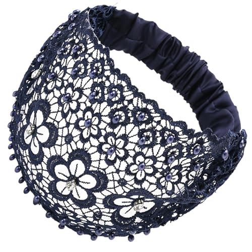 Haarband aus Spitze - Haarband | Haarband aus Perlspitze | Retro Kopfschal | Breite Kopfbedeckung aus floraler Spitze, elegantes Boho-Bandana, Fa von Generic