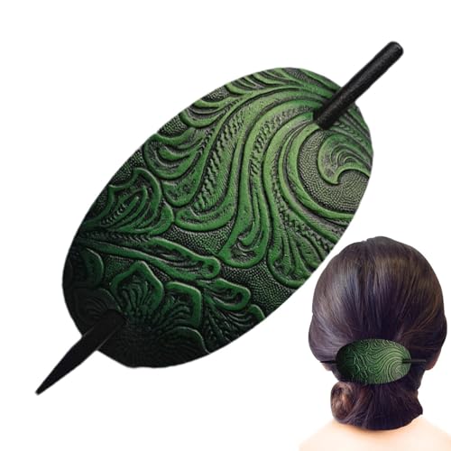 Haarklammer Mit Haarschwamm Aus Synthetik Leder, ovale Stange, Stock-Haarschlitten | Eleganter Pferdeschwanzhalter, Lederhaarnadel, elegante Haar-Accessoires für Do von Generic