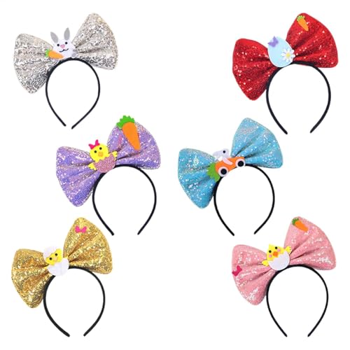 Haarreif Osterschleife, Boppers für den Osterkopf, 6 x Haarbänder Schleife, Hasenmützen in Form eines Kükeneis, Filz-Kostüm Pailletten, Kaninchenboppers von Generic