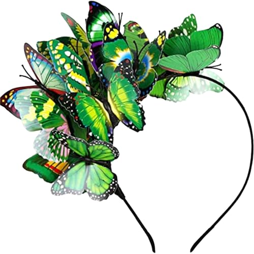 Haarreif Schmetterling Stirnband Karneval Fascinator Haarschmuck Kopfschmuck Schmetterlinges Haarspangen Choker für Damen Mädchen Party Abschlussball Cosplay (Green, One Size) von Generic