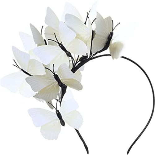 Haarreif Schmetterling Stirnband Karneval Fascinator Haarschmuck Kopfschmuck Schmetterlinges Haarspangen Choker für Damen Mädchen Party Abschlussball Cosplay (White, One Size) von Generic