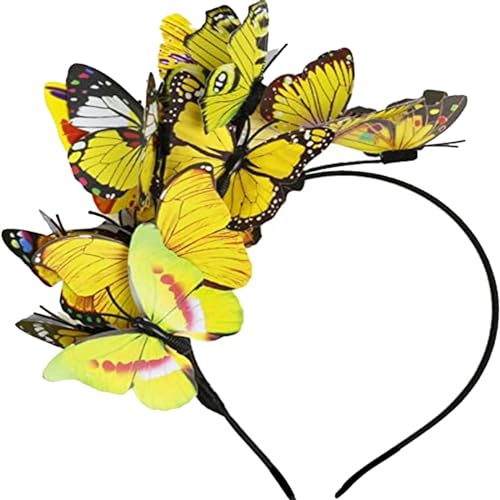 Haarreif Schmetterling Stirnband Karneval Fascinator Haarschmuck Kopfschmuck Schmetterlinges Haarspangen Choker für Damen Mädchen Party Abschlussball Cosplay (Yellow, One Size) von Generic