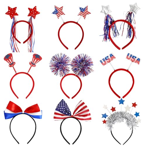 Haarreifen für Damen zum 4. Juli, 9 x rot, weiß, blau, Haarschmuck für 4. Juli, US-Flagge, Kopfbedeckung, Parade-Haarreifen für Damen und Herren von Generic