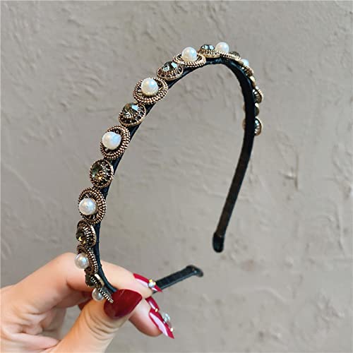 Haarschmuck Französisches High-End-Nischenstirnband weibliches Netz rot exquisite Persönlichkeit Uhr Strassstirnband neuer wilder Kopfschmuck, rundes Perlen-Strassstirnband von Generic