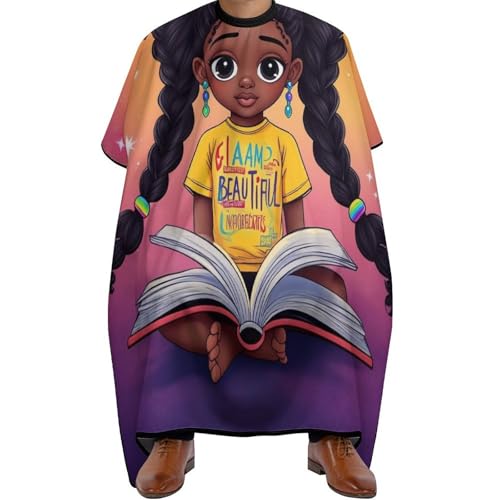Haarschneide Umhang Afroamerikanische schwarze Mädchen Buchkunst, Antistatisch Barber Cape Verstellbar Haar Schneideumhang für Frauen Männer 140X168cm von Generic