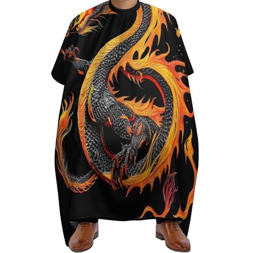 Haarschneide Umhang Brennender, flammender Feuer-chinesischer Drache schwarz, Mode Haar Schneideumhang Wasserdicht Friseure Kleid für Frauen Salon 140X168cm von Generic