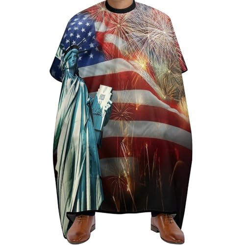 Haarschneide Umhang Freiheitsstatue Feuerwerk Amerikanische Flagge Patriotisch, Unisex Haar Schneideumhang Wasserdicht Haarschneiden Umhange für Männer Frauen 140X168cm von Generic