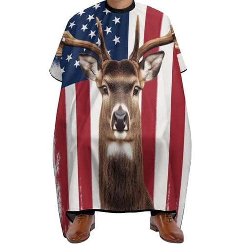 Haarschneide Umhang Hirschjagd mit amerikanischer Flagge, Verstellbar Friseurumhang Professionelle Haarschneidemantel für Frauen Erwachsene 140X168cm von Generic
