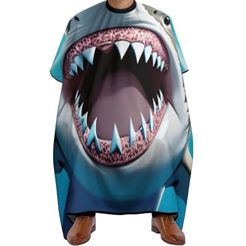 Haarschneide Umhang Meer blau weiße Zähne lustig Hai, Antistatisch Friseure Kleid Verstellbar Barber Cape für Haarschneiden Männer 140X168cm von Generic
